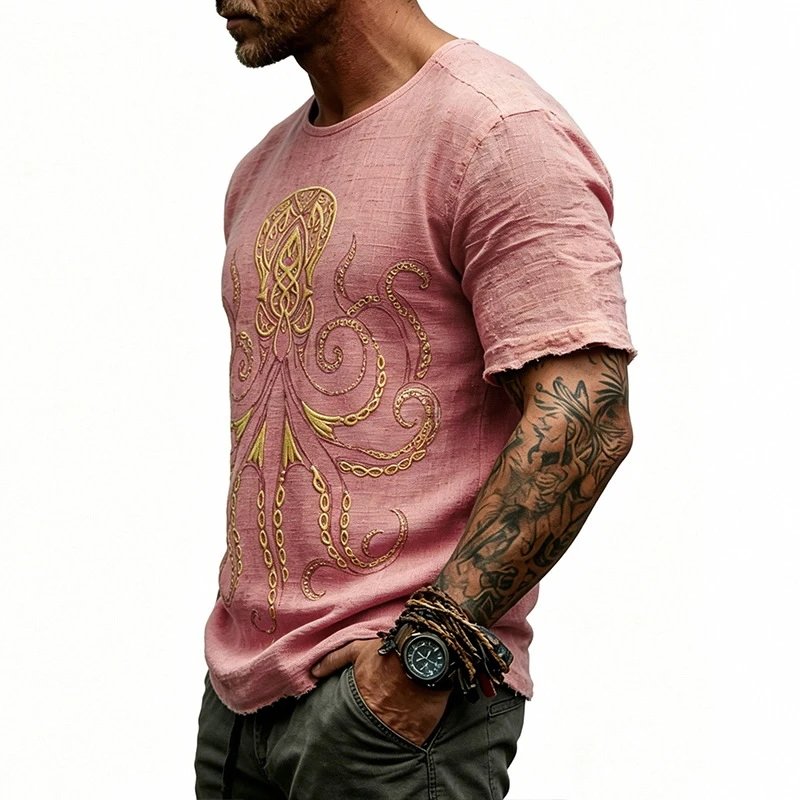 Design Octopus Embroidery Dusty Rose T-Shirt - 21