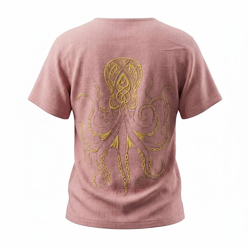 Design Octopus Embroidery Dusty Rose T-Shirt - 25