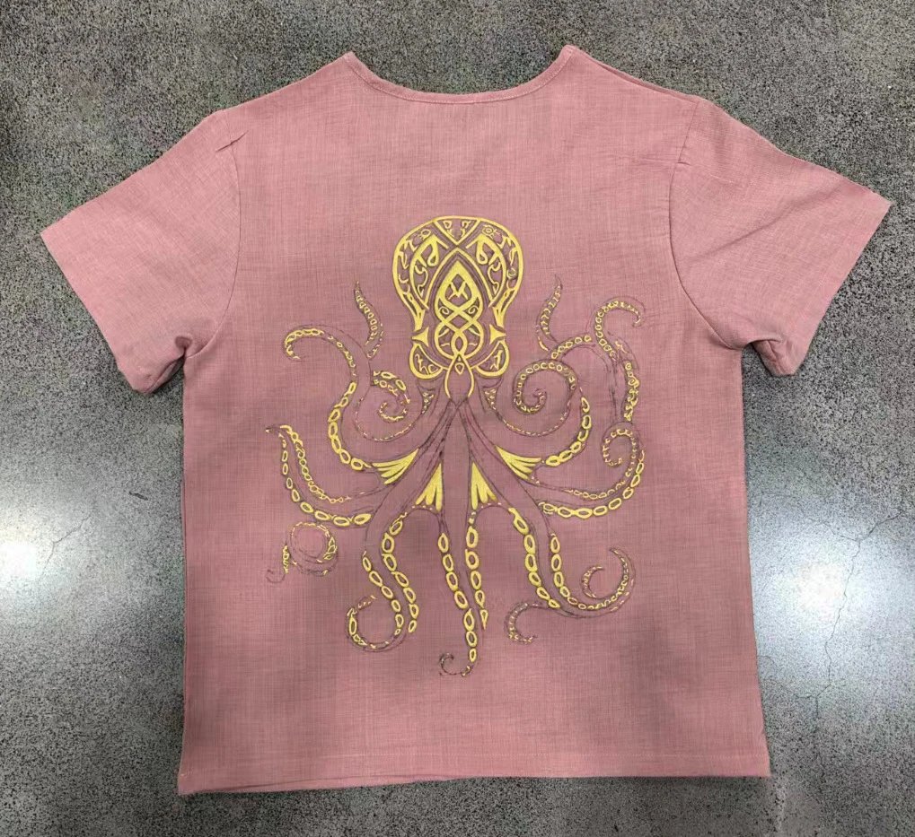 Design Octopus Embroidery Dusty Rose T-Shirt - 27