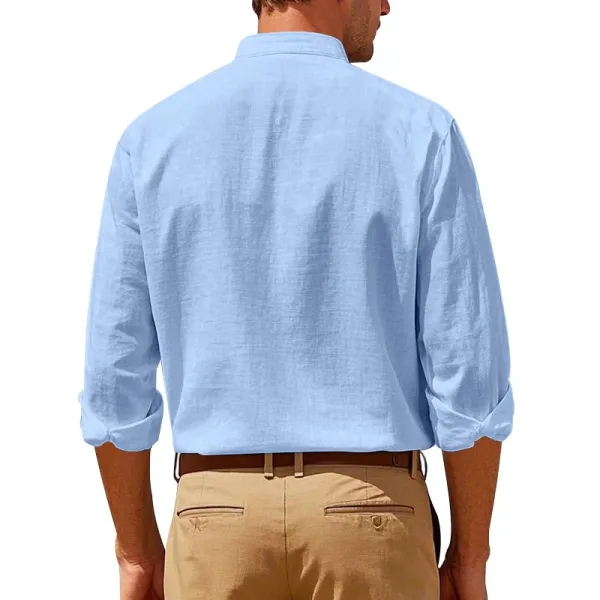 Design Linen Button-Up Shirt White Tops Shirt - 37