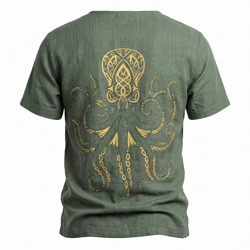 Design Octopus Embroidery Dusty Rose T-Shirt - 49