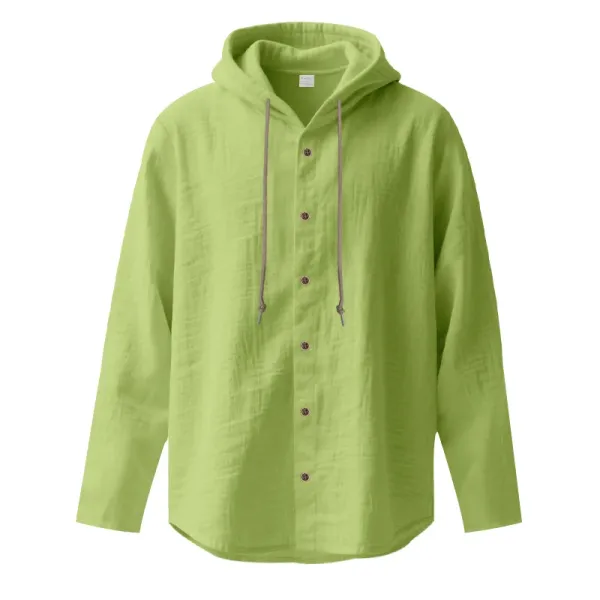 Design Hooded Linen Shirt Brown Men's Beachwear - 11