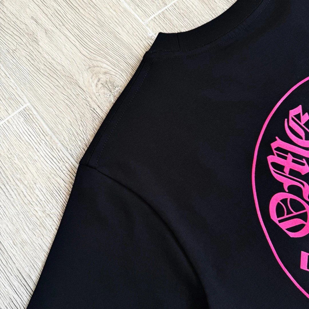 Chrome Hearts Circle Logo Pink Print White T-Shirt - 11