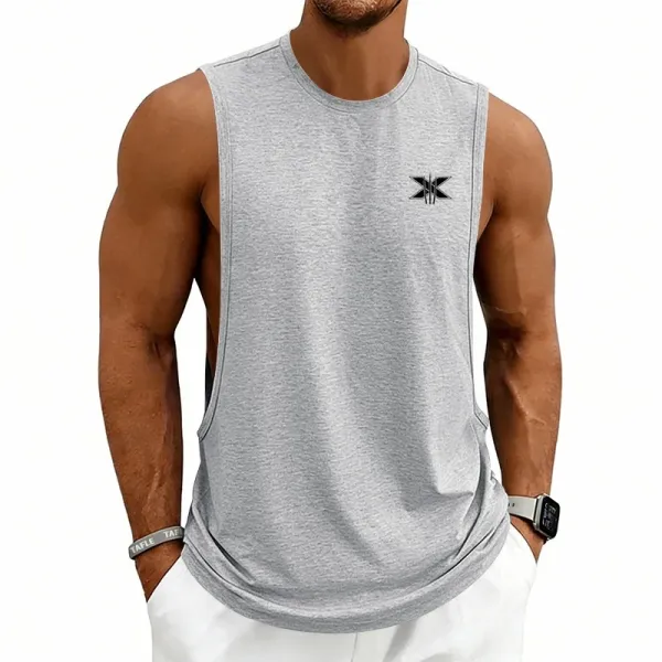 Design X Logo Cut-Out Sleeveless Tank Beige Vest-Top - 64