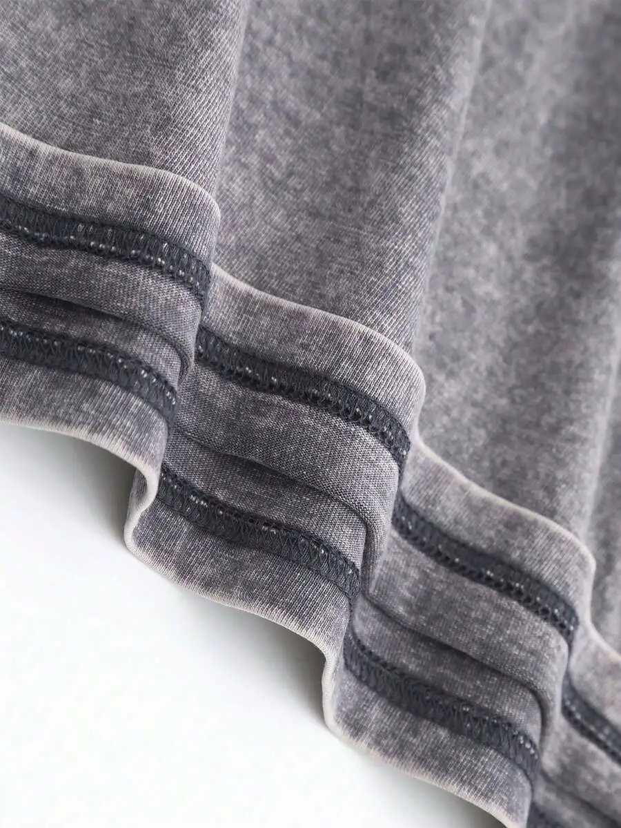 Design Sleeveless Graphic Tee Gray Washed Vest Top - 11