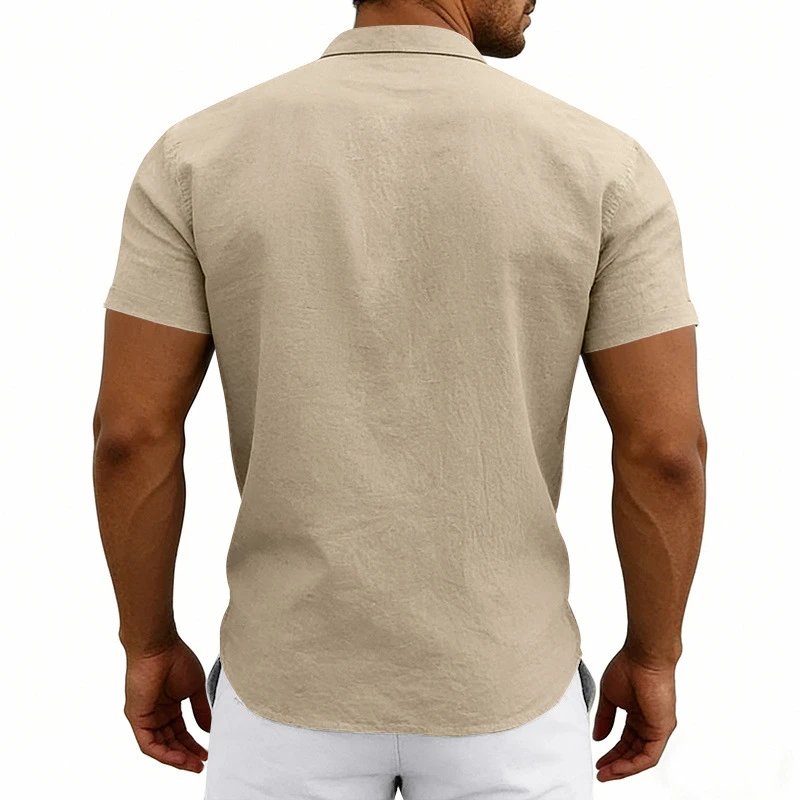 Design Mandarin Collar Short Sleeve Shirt Gray Tops Shirt - 27