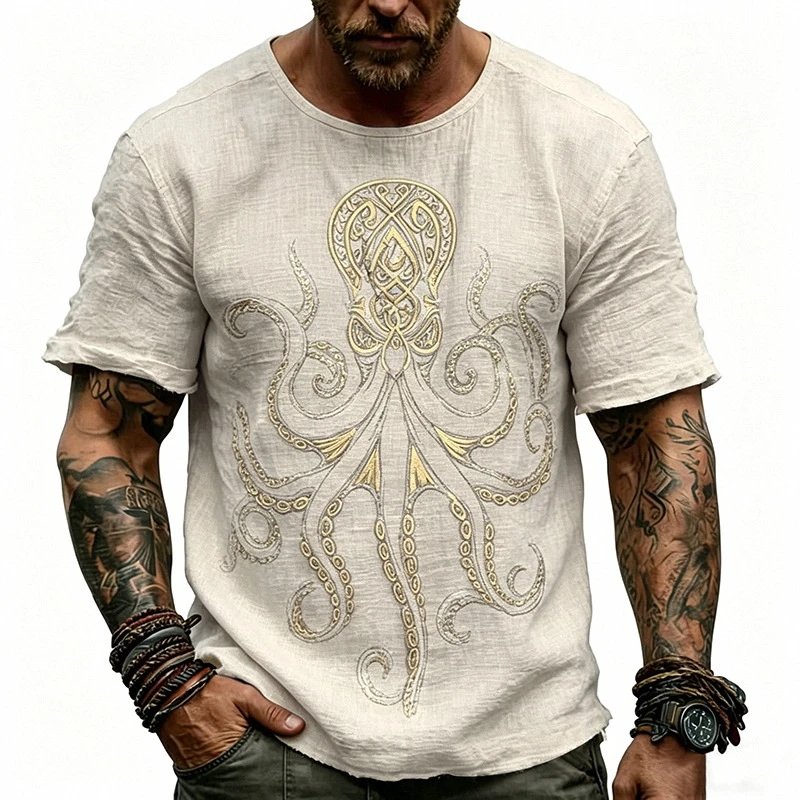 Design Octopus Embroidery Dusty Rose T-Shirt - 79