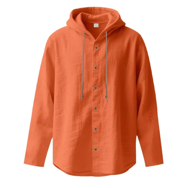 Design Hooded Linen Shirt Brown Men's Beachwear - 52