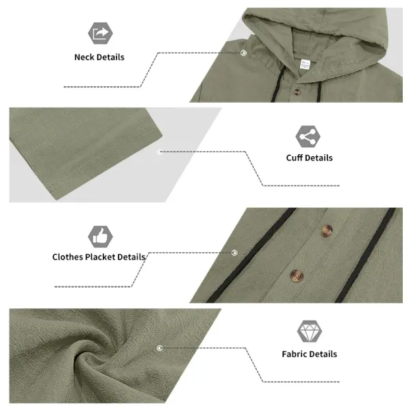 Design Linen Hooded Henley Set Beige Casual Set - 46