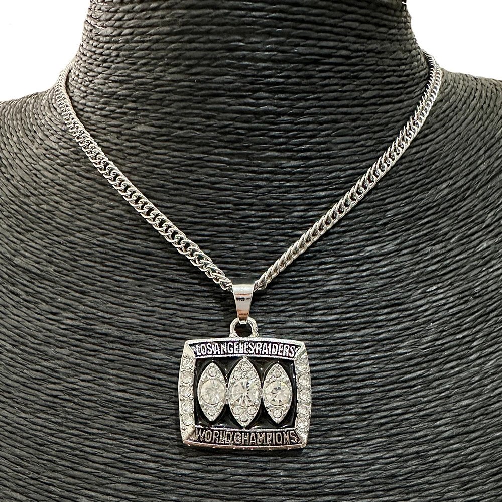 Oakland Raiders World Champions Pendant Necklaces Silver Crystal