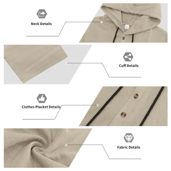 Design Linen Hooded Henley Set Beige Casual Set - 54