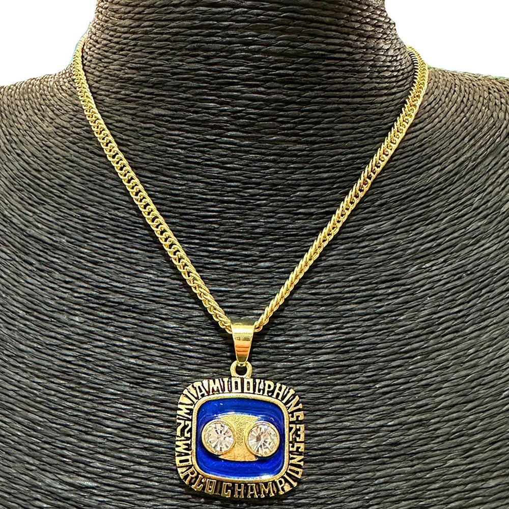 Design Miami Dolphins Championship Ring Pendant Necklace Gold Blue Jewelry - 3