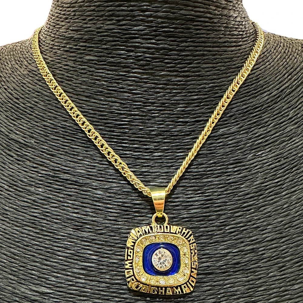Design Miami Dolphins Championship Ring Pendant Necklace Gold Blue Jewelry - 4