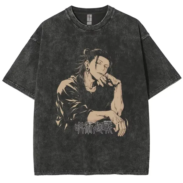 Design Jujutsu Kaisen Sukuna Graphic Washed Black T-Shirt - 1