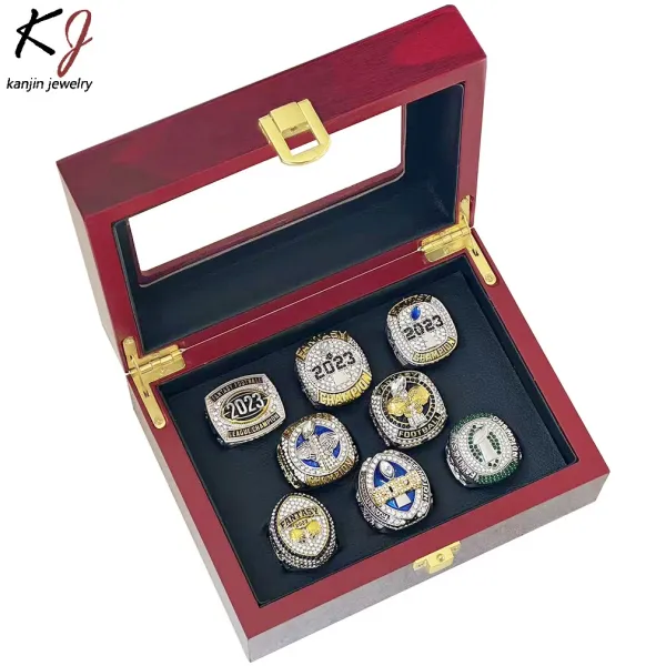 Design Kanjin Jewelry Fantasy Football 2023 Champion Rings Set in Wooden Display Box Accessories - 3