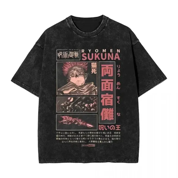 Design Jujutsu Kaisen Ryomen Sukuna Graphic Print Acid Wash Black T-Shirt - 1