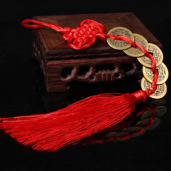Design Traditional Chinese Knot Tassel Charm with Ancient Coins Red Accessory Accessories - 1