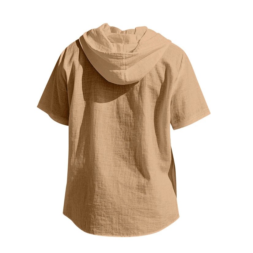 Design Hooded Button-Up Shirt Olive Green with Tribal Pocket Tops - 52