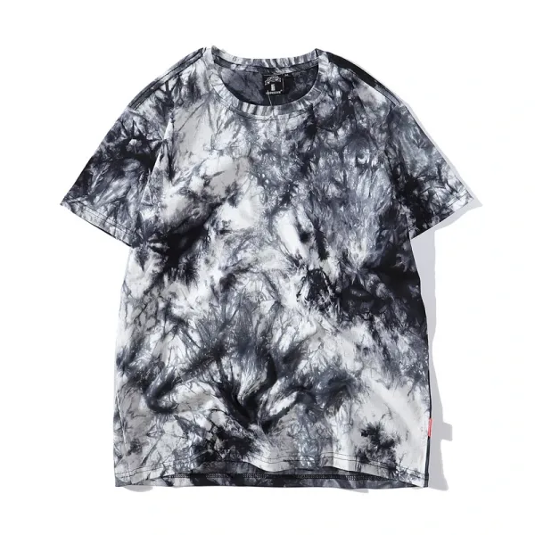 Design Tie-Dye Print Black and White T-Shirt - 1