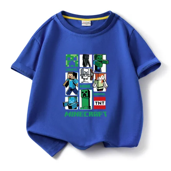 Design Minecraft Character Grid Print Royal Blue Kids T-Shirt T-Shirts - 1