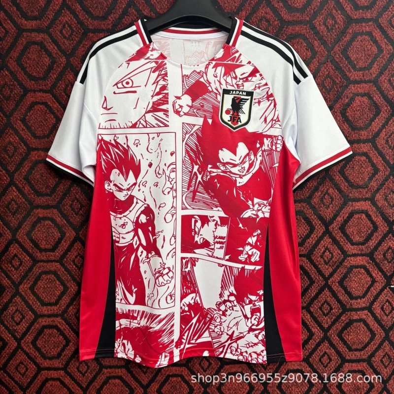 Japan Football Association x Dragon Ball Z Manga Print Red and White Jersey