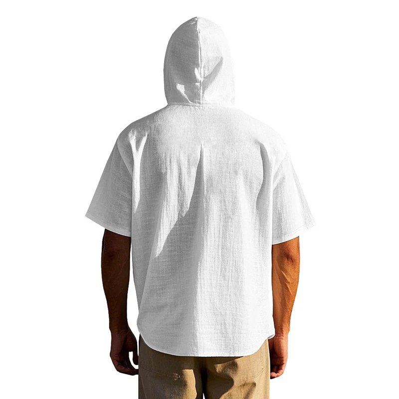 Design Hooded Button-Up Shirt Olive Green with Tribal Pocket Tops - 69