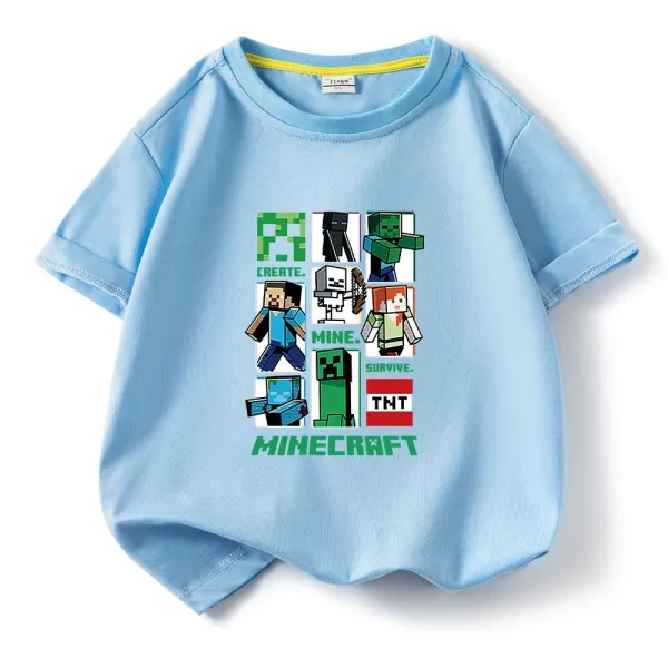 Design Minecraft Pixel Art Graphic Print Light Blue T-Shirt T-Shirts - 1