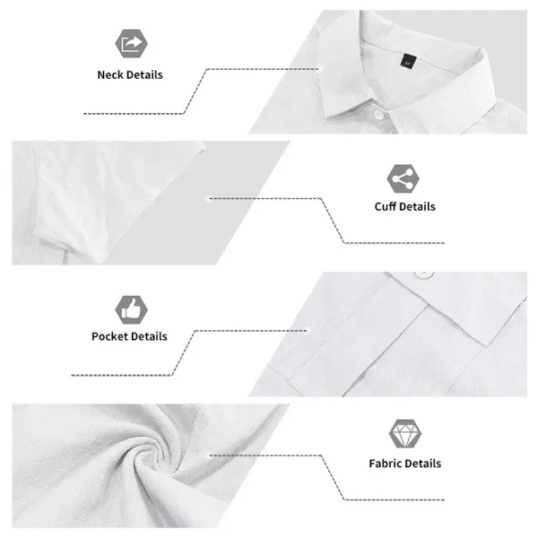 Design Short-Sleeve Linen Shirt Navy Blue Tops Shirt - 27
