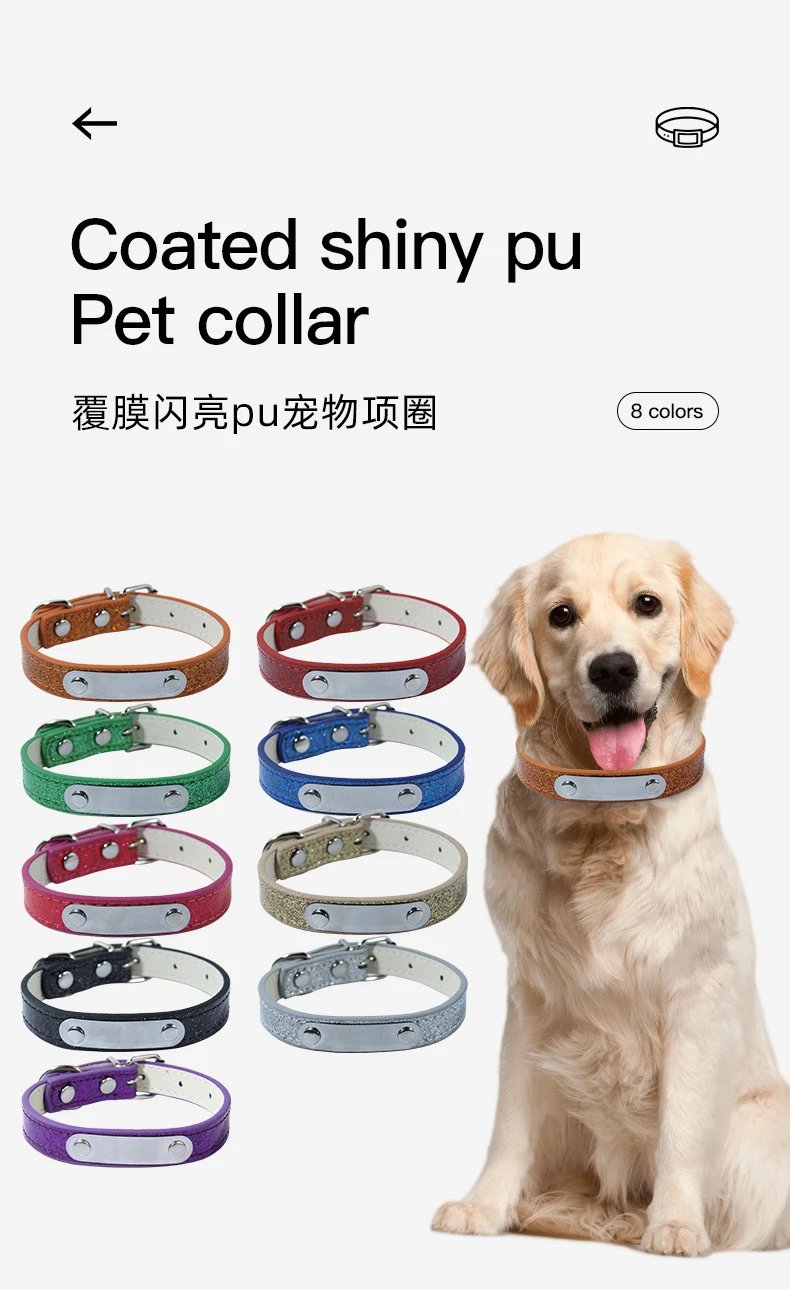 Design Pet Collar Black Speckled Leather with Silver Plate Accessories - 2