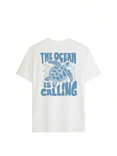 Design 'The Ocean Is Calling' Sea Turtle Graphic Oversized T-Shirt Light Blue - 16