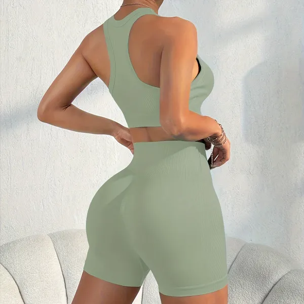 Design Ribbed Seamless Activewear Set Sage Green - 1