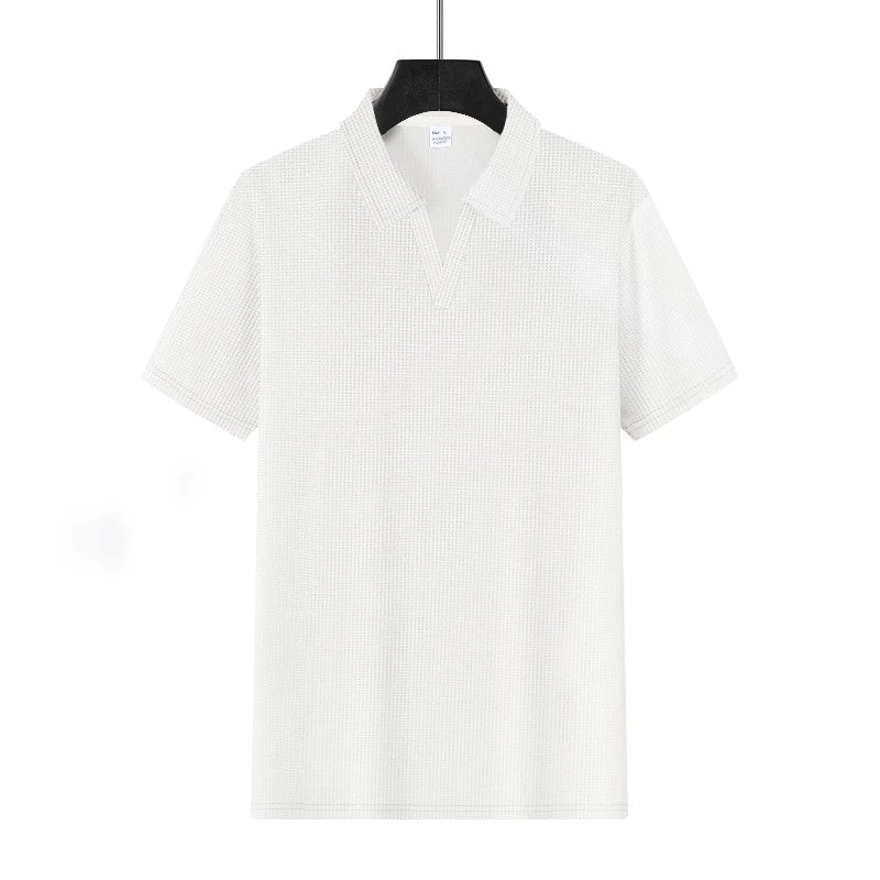 Design Waffle Knit Polo Shirt Light Gray Tops Polo - 22