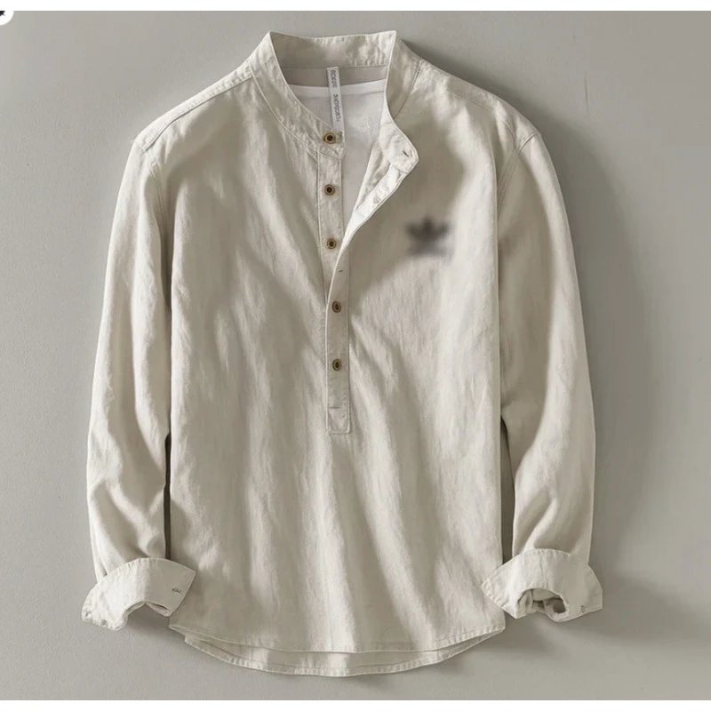 Henley Shirt Beige Cotton Shirt Tops