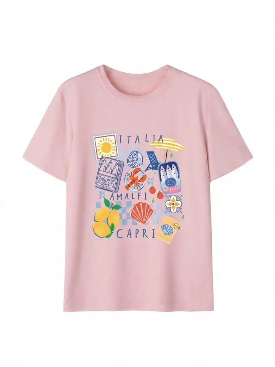 Design Amalfi Capri Graphic Print Pink T-Shirt - 8
