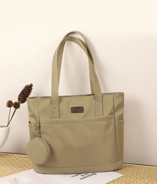 Design Tote Bag Olive Green Nylon Handbag with Detachable Coin Purse - 10