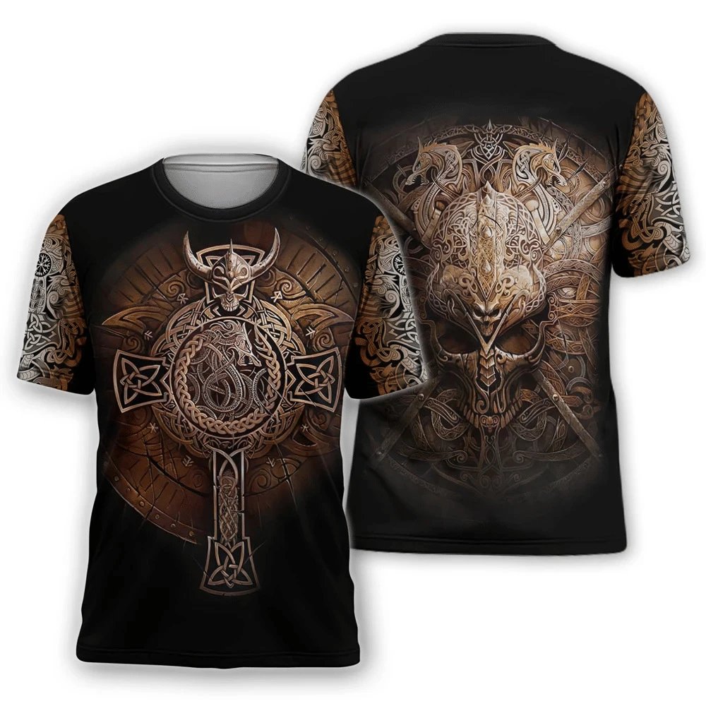 Design Chainmail Armor Print T-Shirt Black / Army Green - 42