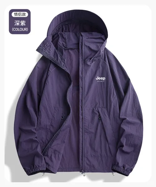 Design Jeep Spirit UV-Protective Cooling Hooded Windbreaker Light Gray Outerwear - 28