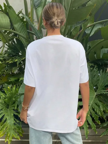 Design Graphic Print Oversized T-Shirt White - 7