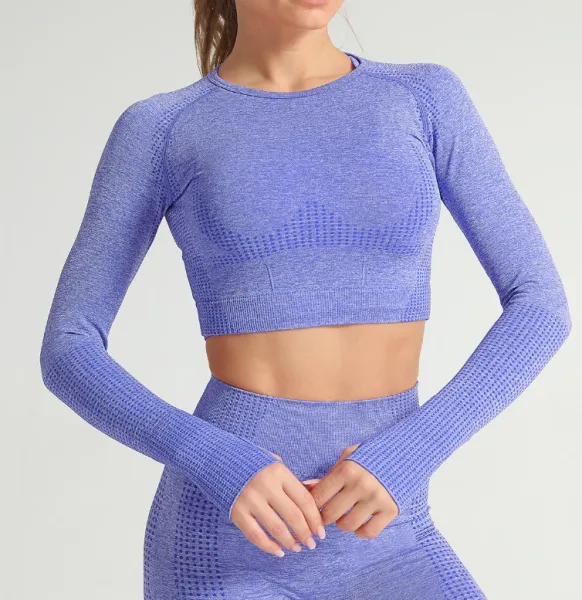 Design Mint Green Textured Long-Sleeve Cropped Top and High-Waisted Leggings Set - 14