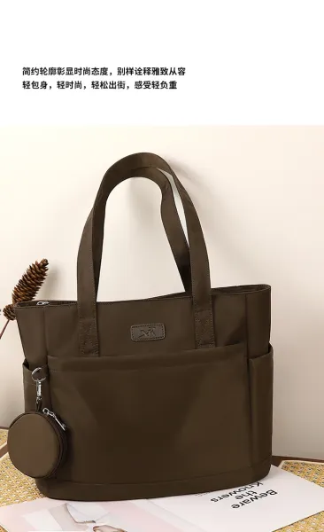 Design Tote Bag Olive Green Nylon Handbag with Detachable Coin Purse - 13
