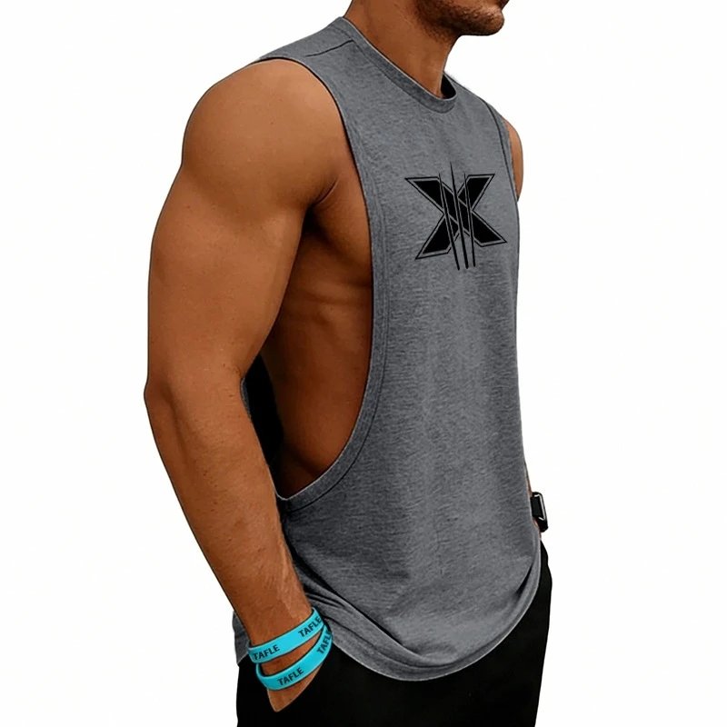 Design Graphic Logo Beige Muscle Tank Top Vest Top - 87