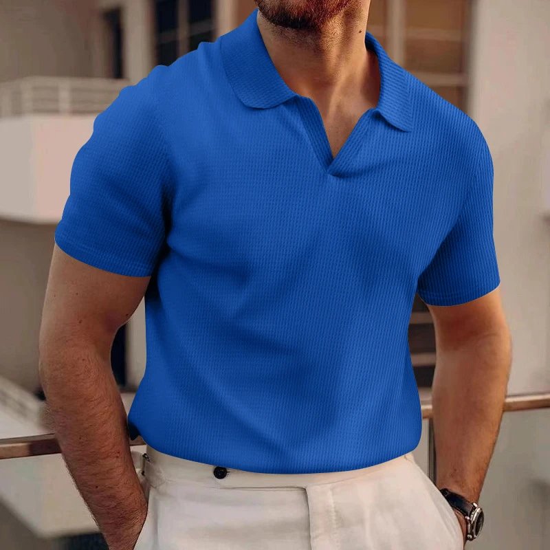 Design Waffle Knit Polo Shirt Light Gray Tops Polo - 44