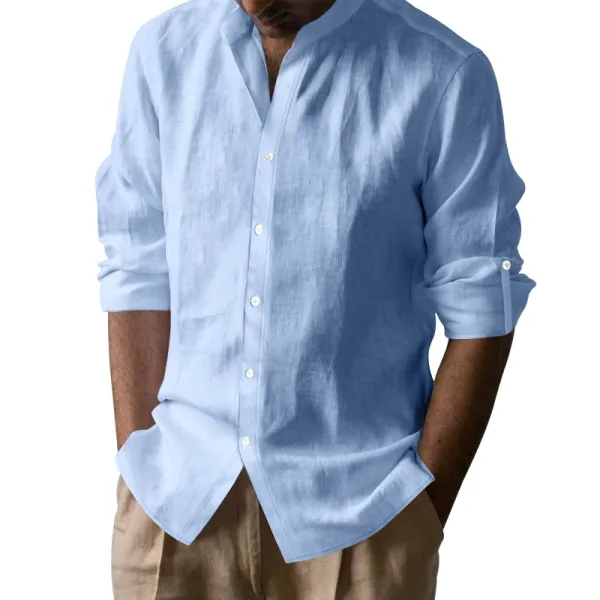 Design Linen Button-Up Shirt White Tops Shirt - 36