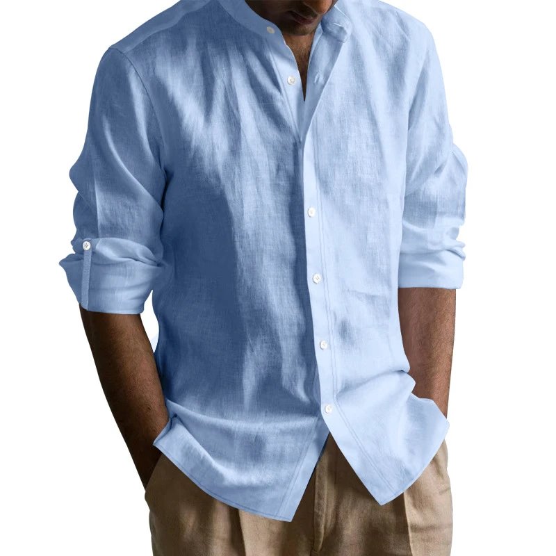 Linen Button-Down Shirt Light Blue Shirt Tops Shirt