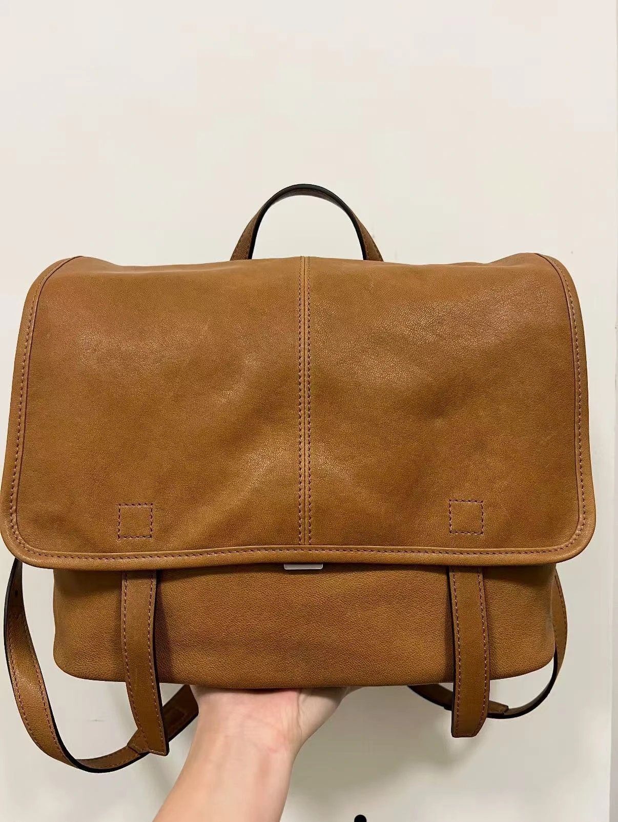 Messenger Bag Tan Leather-Effect Backpack Crossbody Bags