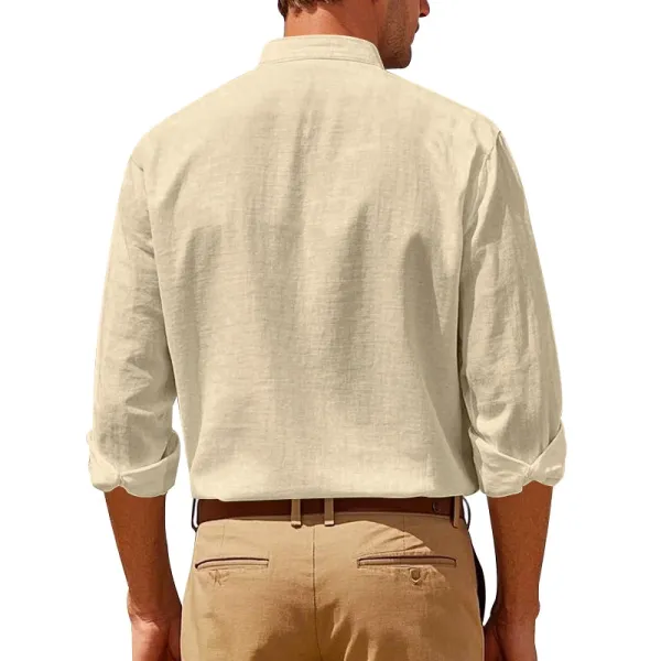 Design Linen Button-Up Shirt White Tops Shirt - 20