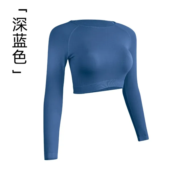 Design Cropped Long-Sleeve Base Layer Top Deep Blue Activewear - 1