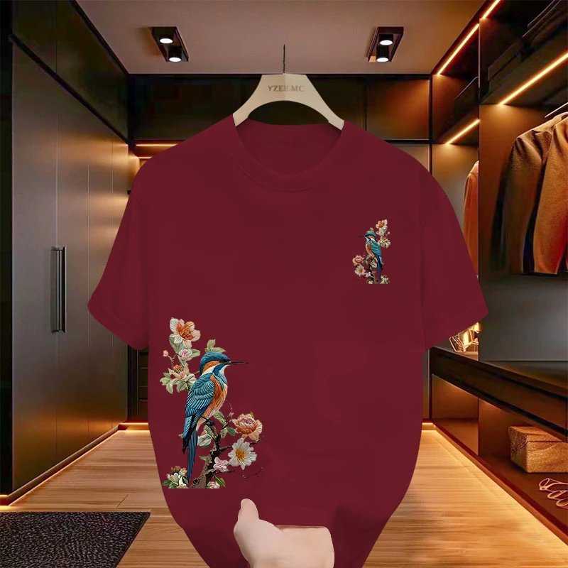 Design YZEE MC Floral Embroidery Burgundy T-Shirt T-Shirts - 6