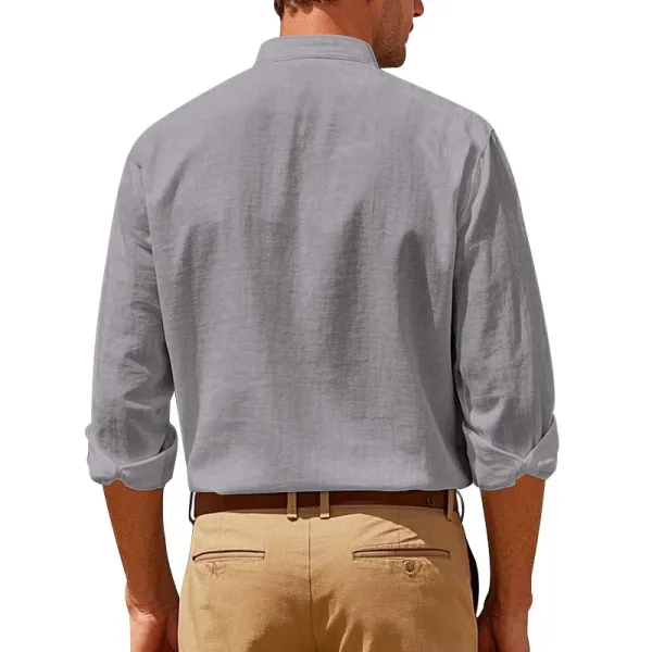 Design Linen Button-Up Shirt White Tops Shirt - 30