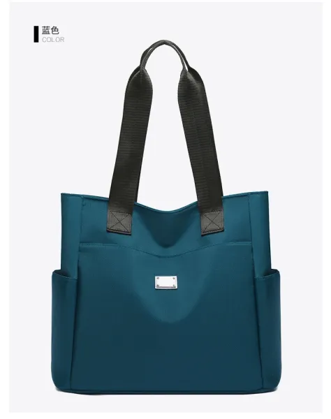 Design Tote Bag Teal with Black Straps Handbag - 24
